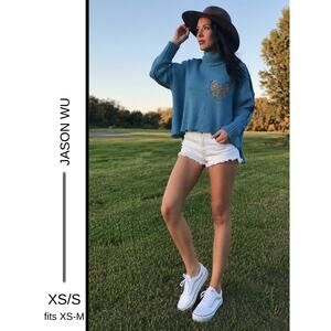 MSRP $370✨Upcycled Jason Wu Blue Turtleneck Sweater – Size XS-L | Heart Detail ✨